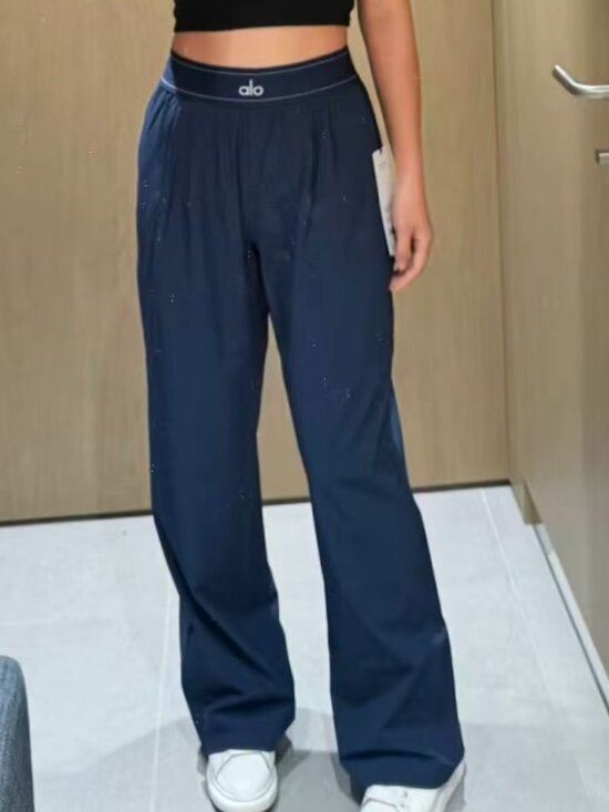 ALO Yoga Pants - ALO Yoga Suit Up Trouser😆Navy Blue🌹Flowy Wide Straight Leg Pant|Regular|Chic